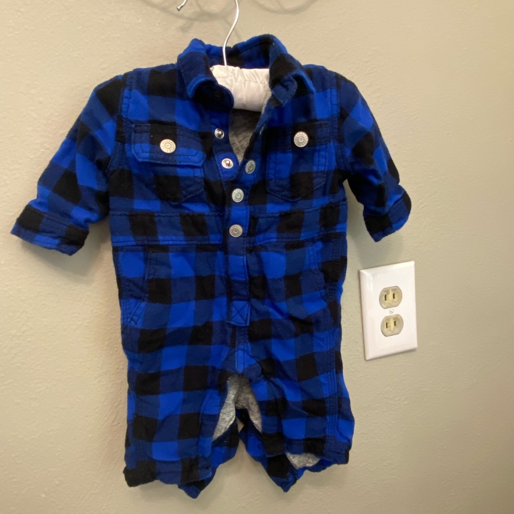 Blue and Black Buffalo Check Infant One Piece